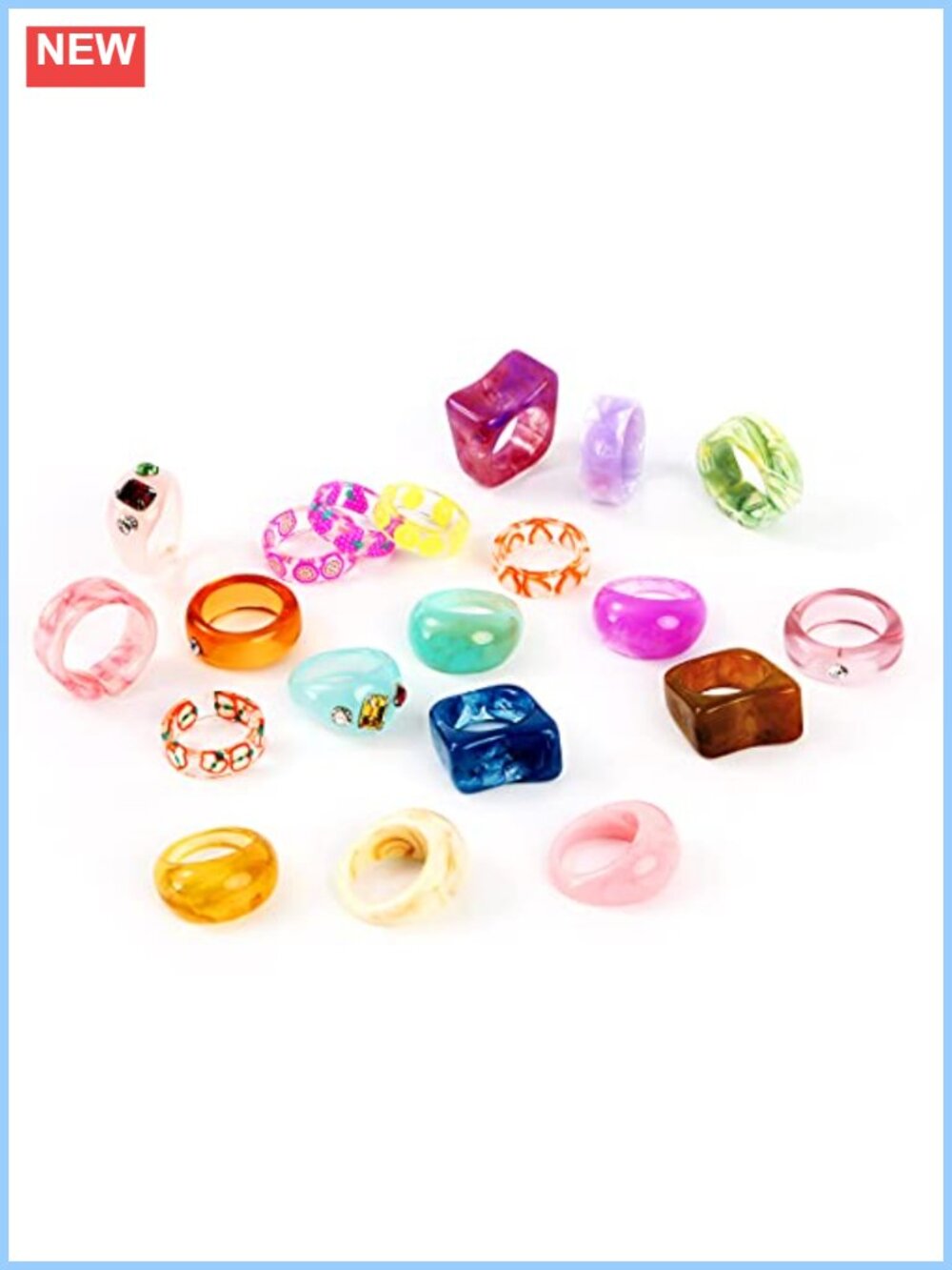 20 Pc Acrylic Rhinestone Stackable Chunky Rings Set for Women